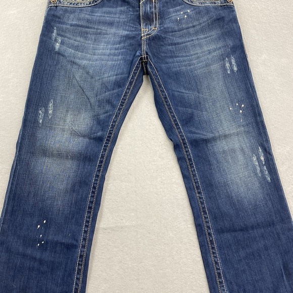 Rock Revival Jeans Mens 36 Blue Denim Pant Paul Straight Flap Pockets Distressed - Picture 3 of 16